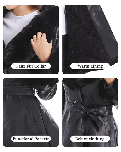 Coat — Faux leather with faux fur collar and peplum design