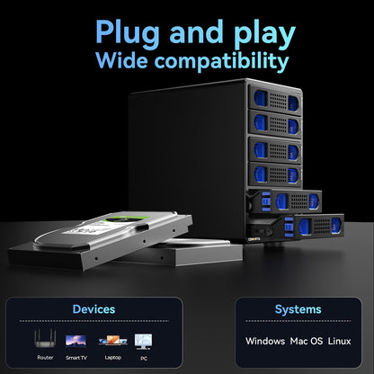 CENMATE hard drive enclosure — Aluminum 6 bay with cooling fan and USB A/C 3.2 Gen 2
