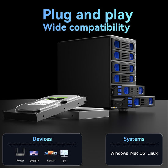 CENMATE hard drive enclosure — Aluminum 6 bay with cooling fan and USB A/C 3.2 Gen 2