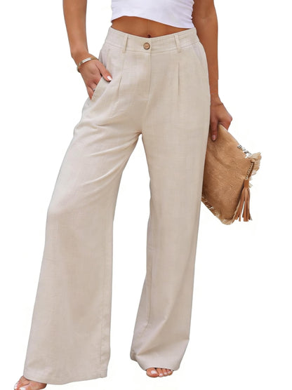 heipeiwa women's linen pants - high waist wide leg dress trousers