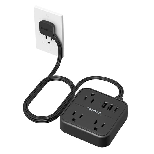 Tessan power strip with flat wall plug and 3 USB slots