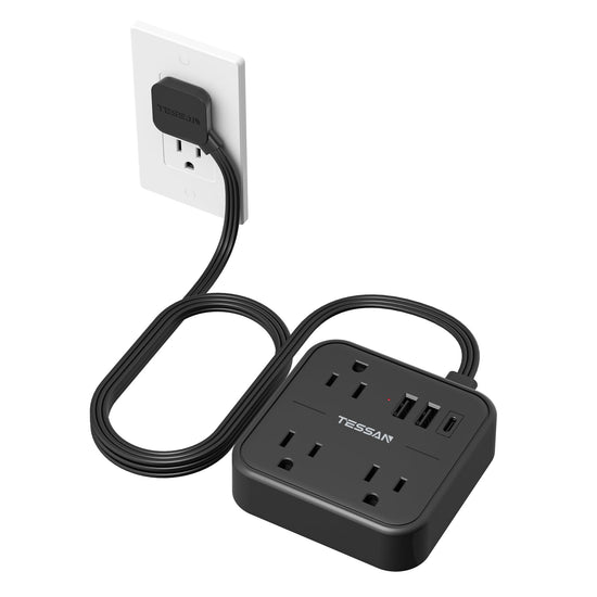 Tessan power strip with flat wall plug and 3 USB slots