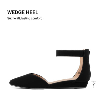 DREAM PAIRS women's low wedge pointed toe ankle strap flats for special occasions
