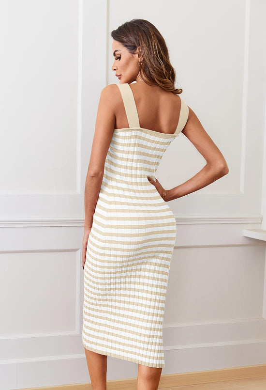 MEROKEETY women's striped midi dress — sleeveless ribbed knit for summer vacation