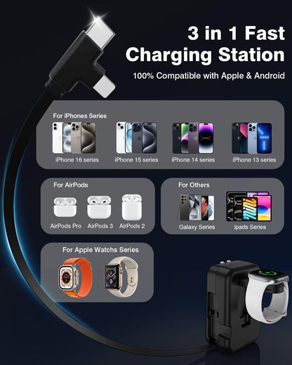 Charging adapter — 3 in 1 retractable design with 36W fast charging block and cables