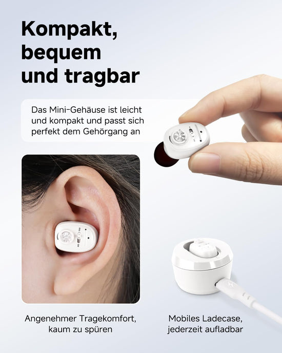 Britzgo 1607 Persönlicher Soundverstärker mit intelligenter Geräuschunterdrückung, mit tragbarem Ladecase, ergonomischem L-förmigem Design, ultraleichtem recyceltem Kunststoff