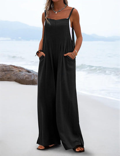 ONE_PIECE_OUTFIT — Summer floral print wide leg jumpsuit with pockets by YESNO