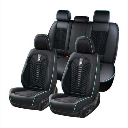 Coverado car seat covers - breathable faux leather for 5 seats in black and blue