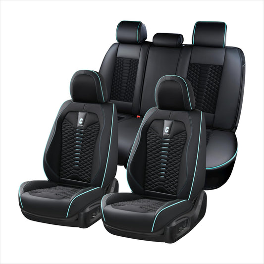 Coverado car seat covers - breathable faux leather for 5 seats in black and blue