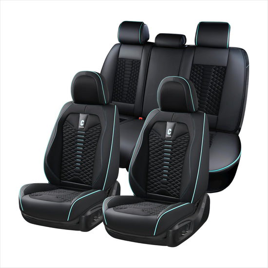 Coverado car seat covers - breathable faux leather for 5 seats in black and blue