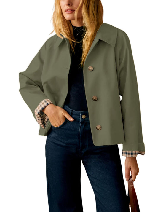 Yeokou women coat with plaid lining and pockets