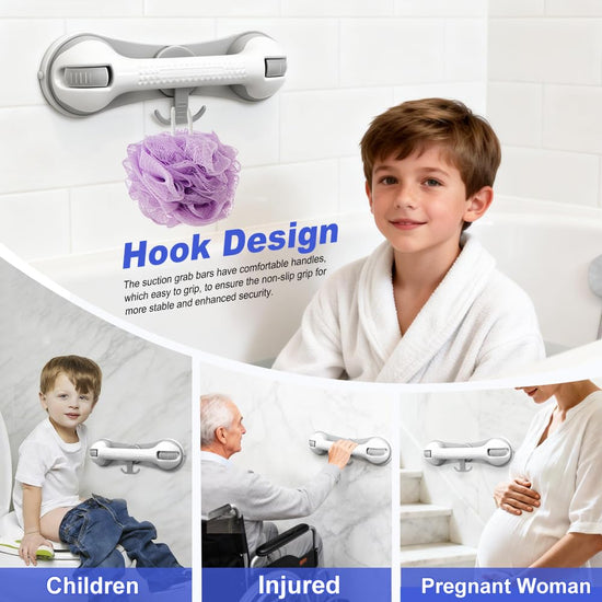 Grab Bars for Shower Seniors Elderly Heavy Duty Safety Grip No Drill (Gray)