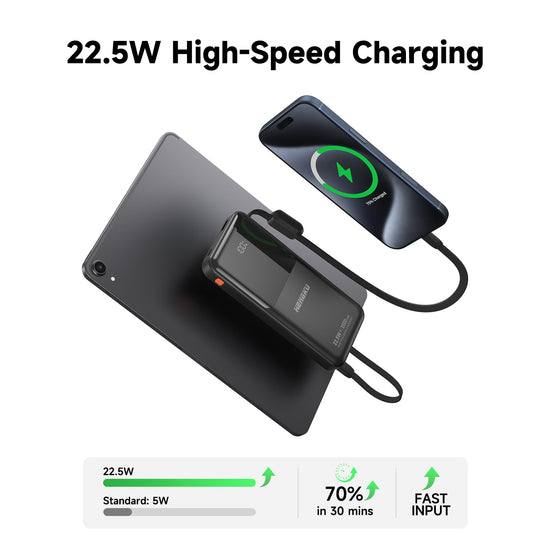 HENGKU Portable Power Bank Fast 22.5W PD Charging 10000mAh Built-in Cables, Type C Flight Safe, Z01C