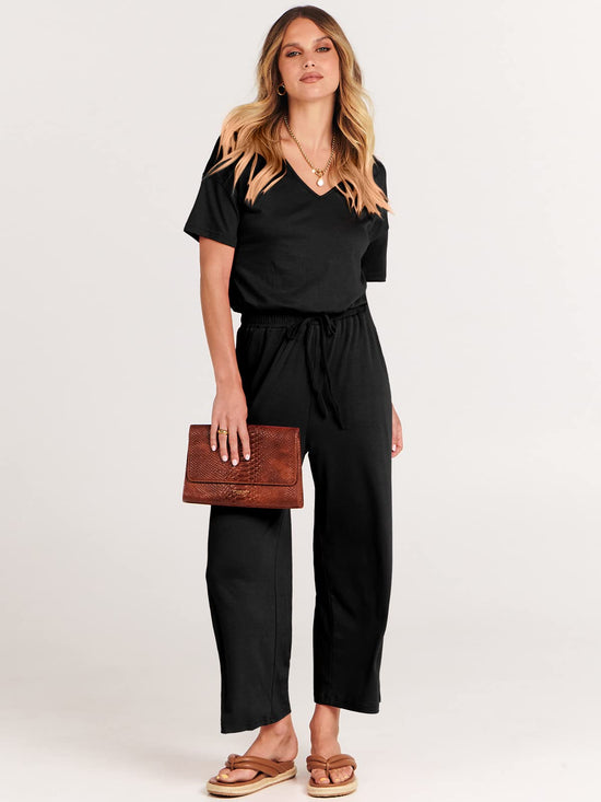 One piece outfit — Summer casual wide leg jumpsuit with pockets by ANRABESS