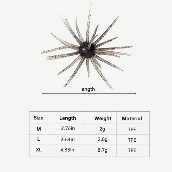 10 PCS Soft Plastic Sea Urchin Bait, Multi Tentacle Sea Urchin Fishing Lures, for Saltwater Freshwater Trout Bass Redfish Grouper Inshore Offshore Fishing (Flashing Brown, XL-4.33inch（10PCS）)
