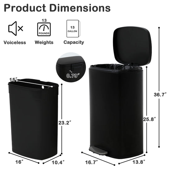 BIQWBIC trash can with lid and foot pedal, stainless steel design, 50 liter capacity