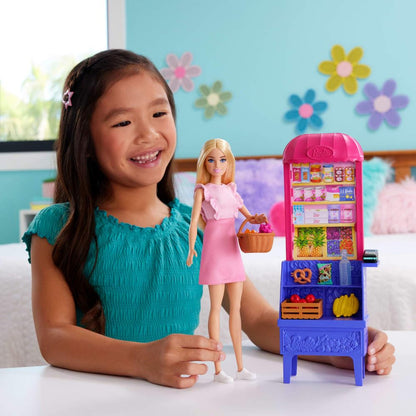 Barbie and Teresa doll playset with market theme and accessories set