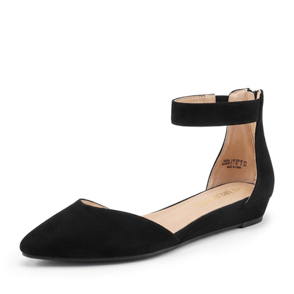 DREAM PAIRS women's low wedge pointed toe ankle strap flats for special occasions