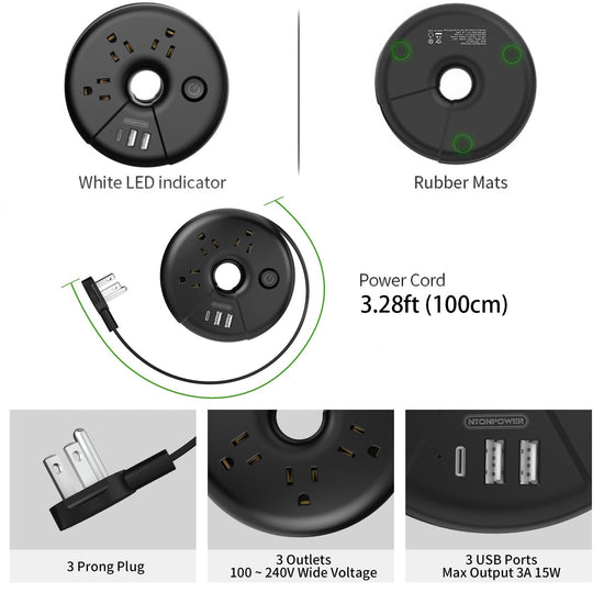 Travel power strip - compact design for international use.