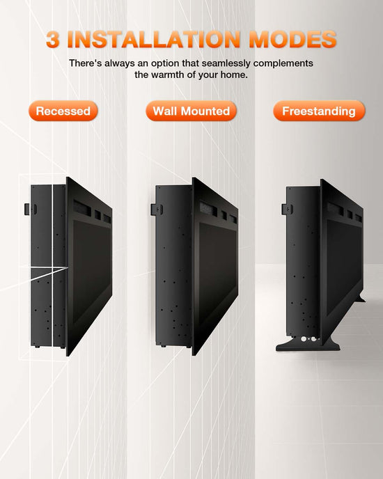 VISVEIL 60 inch electric fireplace with adjustable heat settings and remote control.