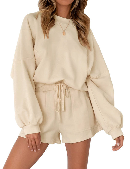 Coordinated outfit — Oversized batwing sleeve top and shorts set by Merokeety