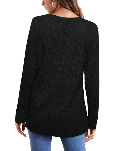 OFEEFAN long sleeve shirt - loose fit crew neck tunic top for women