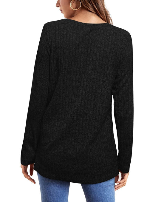 OFEEFAN long sleeve shirt - loose fit crew neck tunic top for women