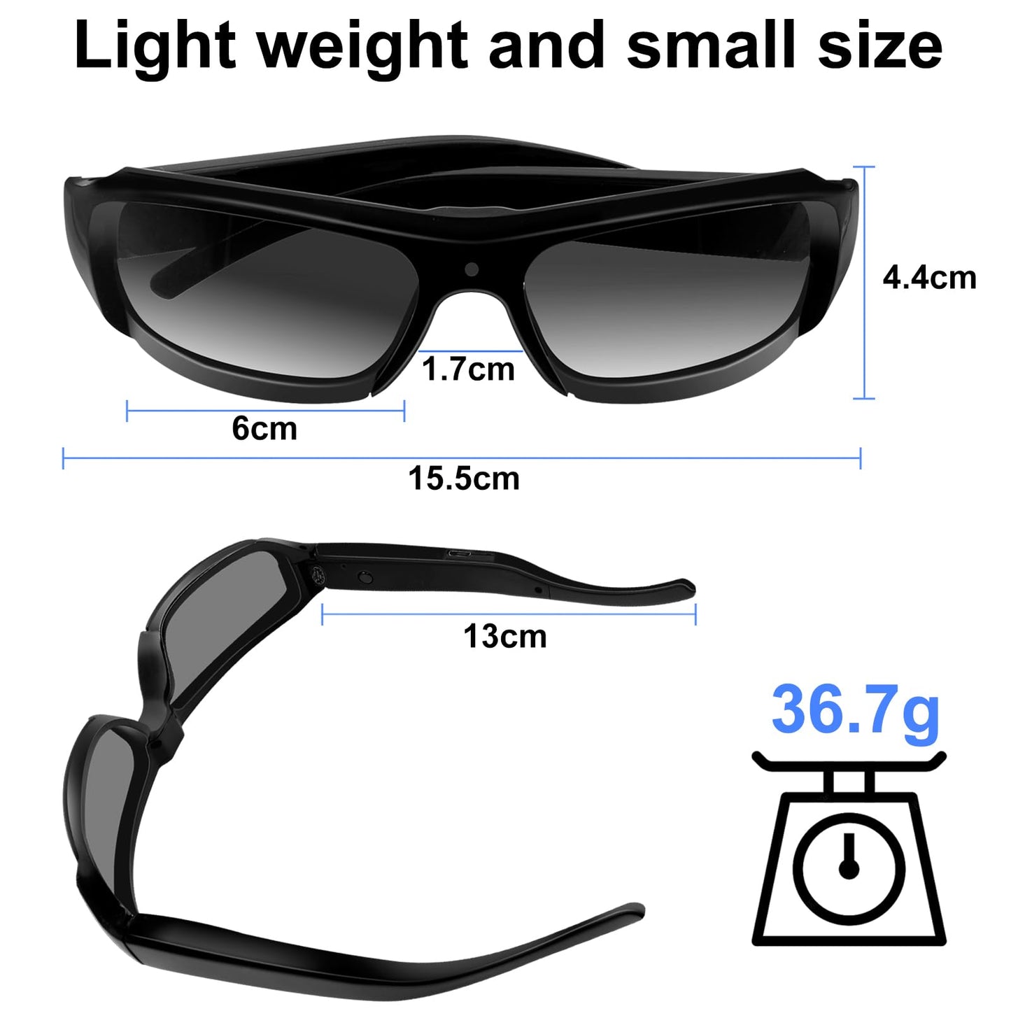 Camera Glasses Action Camera HD 1080P Smart Glasses Video Camera Wearable Sunglasses Sport Camera mit 16GB Micro SD Card for Driving, Fishing and Hiking/Outdoor Activities