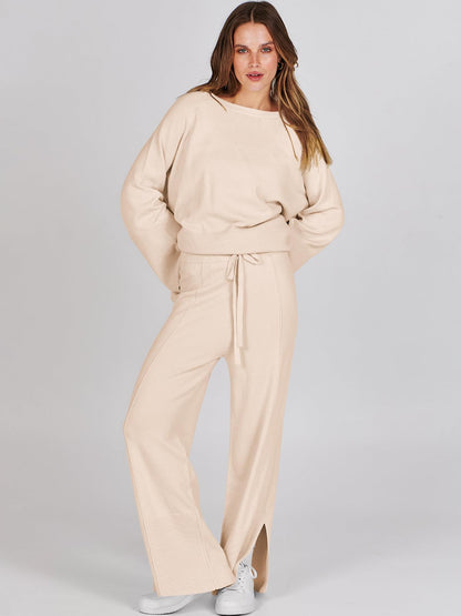 Coordinated outfit — Oversized knit sweater and wide leg pant set by ANRABESS