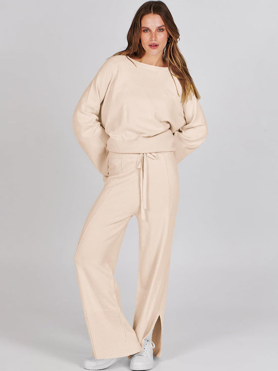 Coordinated outfit — Oversized knit sweater and wide leg pant set by ANRABESS