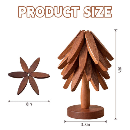 Natural black walnut wooden trivet set with stand for hot dishes and pots.