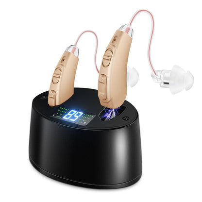 Hearing amplifier — Wireless and rechargeable with noise reduction and charging case