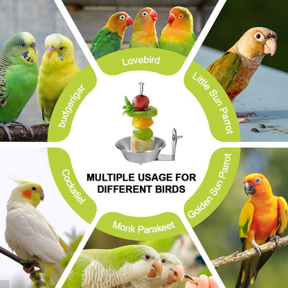 Set of 1 Bird Cage Feeder for Vegetable & Fruit, Parrot Fruit Holder with Dish Bowl Design to Keep Clean, No Mess Bird Food Veggies Skewer for Parakeets, Cockatiels, Lovebirds, Budgies, Conures