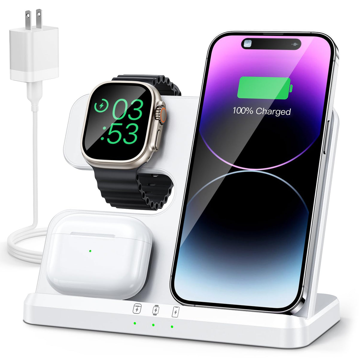 JARGOU charging adapter — 3 in 1 wireless charging station for Apple devices