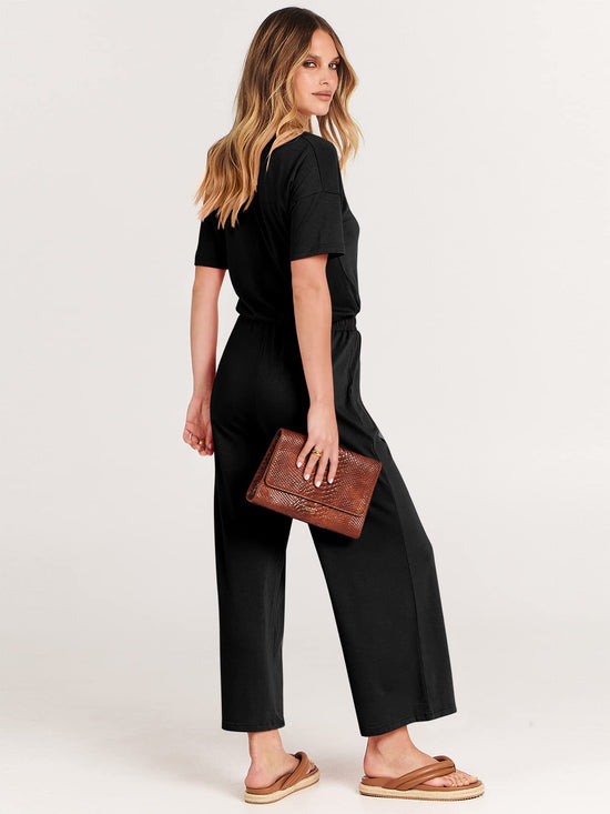 One piece outfit — Summer casual wide leg jumpsuit with pockets by ANRABESS