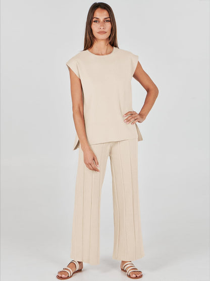 ANRABESS coordinated outfit — summer knit sweater vest and pant set for vacation