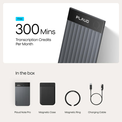 Plaud Note Pro AI Voice Recorder, Transcribe & Summarize with AI, App Control, Note Taker for Meetings & Calls, Supports 112 Languages, Ultra-Slim with InstantView Display, Case Included, Black