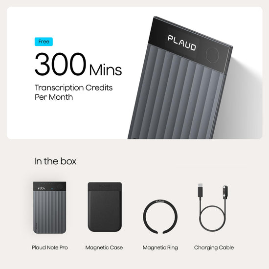 Plaud Note Pro AI Voice Recorder, Transcribe & Summarize with AI, App Control, Note Taker for Meetings & Calls, Supports 112 Languages, Ultra-Slim with InstantView Display, Case Included, Black