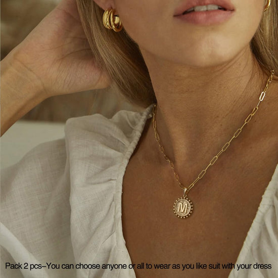 Ursteel necklace — 14K gold plated initial pendant with layered chain design
