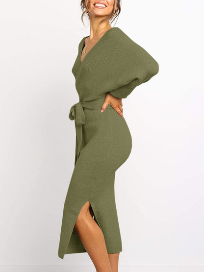 Chang Yun dress — sexy wrap batwing v neck maxi with open back and belt