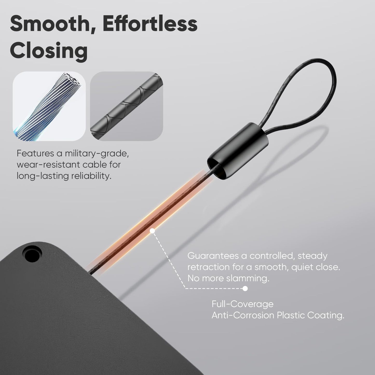 LAKIRA Retractable Automatic Door Closer with Anti-Slam Function - No-Screw Install for Standard, Screen & Sliding Doors - S304 Steel Cable with Powerful 3.5lb Closing Force (1 Pack Black)