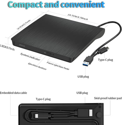 Optical disc drive — Slim and portable USB 3.0 and Type-C reader and writer for multiple systems