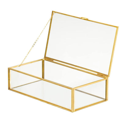 Storage box — Vintage glass design with hinged lid and mirrored bottom
