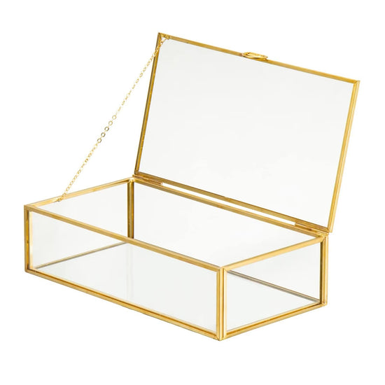 Storage box — Vintage glass design with hinged lid and mirrored bottom
