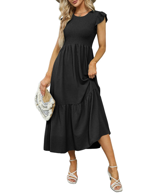 OFEEFAN women's maxi dress with pockets and ruffle sleeves