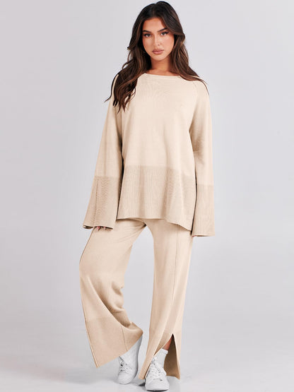 Coordinated outfit — Oversized knit sweater and wide leg pant set by ANRABESS
