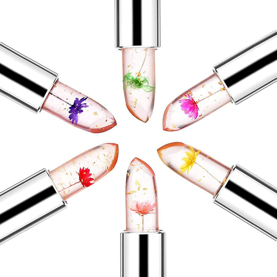 Lip color — Pack of 6 crystal flower jelly lipstick with color change feature
