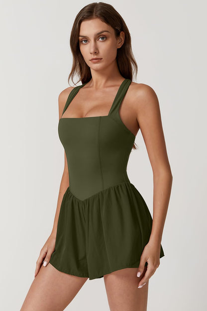 ONE_PIECE_OUTFIT — Square neck sleeveless romper with pocket by QINSEN