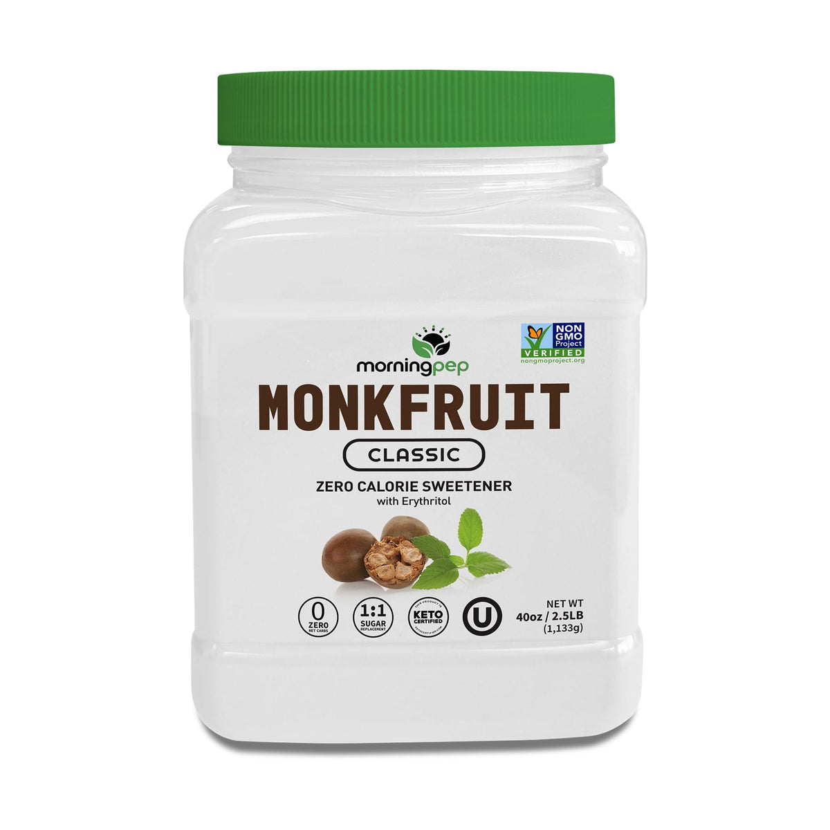 Morning Pep monk fruit sweetener - Classic sugar substitute with zero calories 2.5 lb
