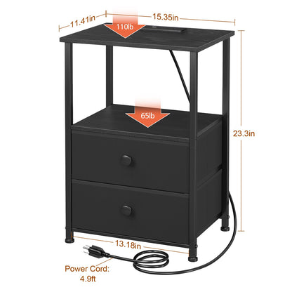 LoakeKEL night stand - LED nightstand with charging station and storage shelf